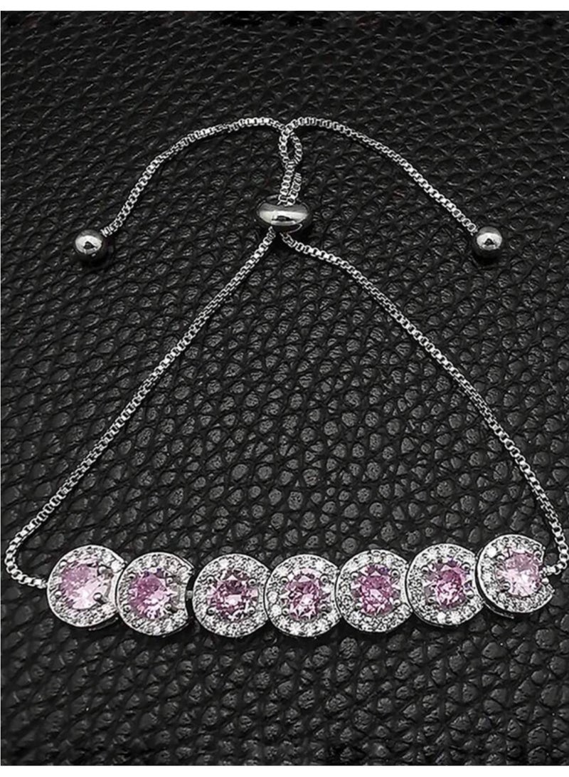 إيكوال اسوارة نسائية أنيقة وفاخرة باللون الفضي مرصعة بالزركون - Image 4