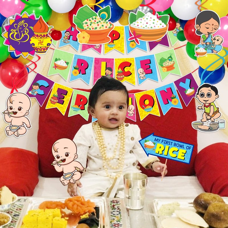 Zyozique Annaprasanam Swirls Hanging with Happy Rice Ceremony Paper Banner and Balloon,Photo Booth Props,Rice Ceremony Decorations,Baby Photoshoot Props for Rice Ceremony (Pack of 50) - Image 4