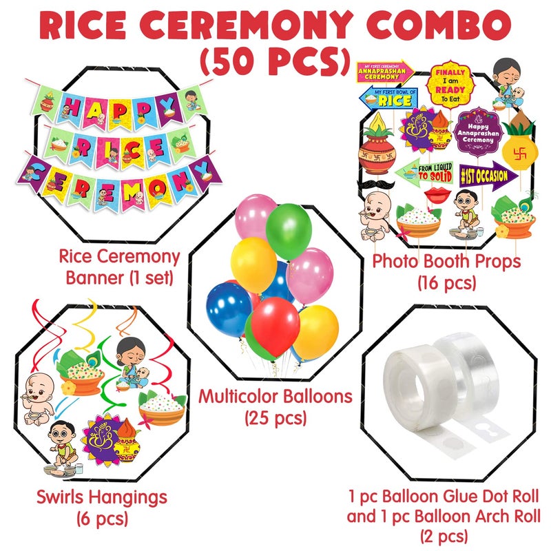 Zyozique Annaprasanam Swirls Hanging with Happy Rice Ceremony Paper Banner and Balloon,Photo Booth Props,Rice Ceremony Decorations,Baby Photoshoot Props for Rice Ceremony (Pack of 50) - Image 2