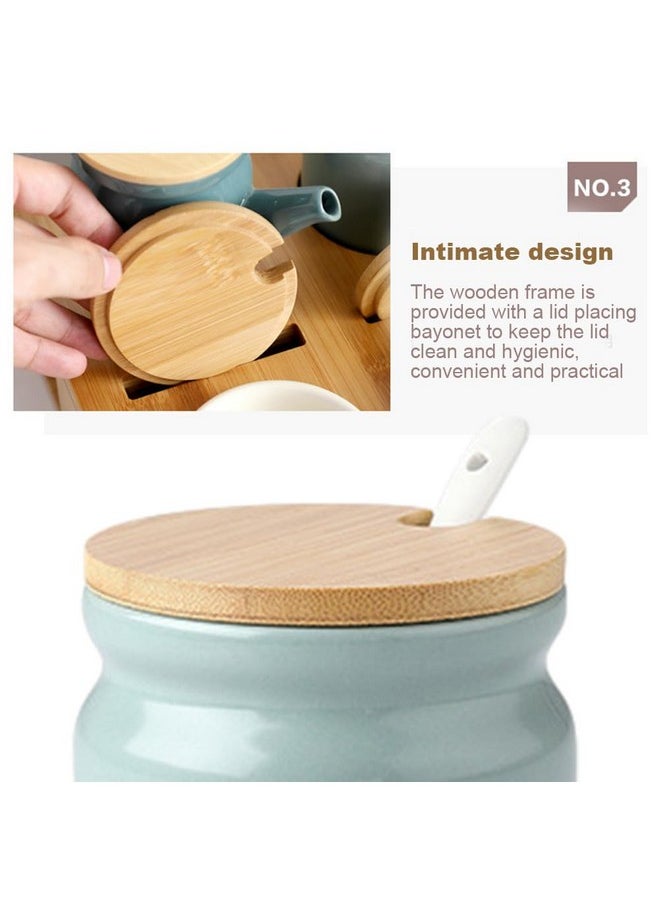 LVOERTUIG LVOERTUIG Ceramic Sugar Bowl, Porcelain Sugar Bowl with Wooden Lid and Porcelain Spoon 300ml Condiment Jar Spice Container for Home Kitchen Serve Sugar, Salt or Pepper(Light Green)  - Image 4