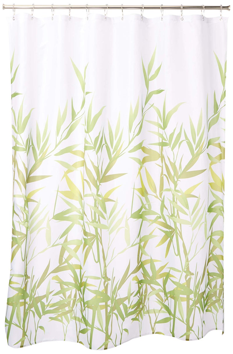 IDesign iDesign Anzu Fabric Shower Curtain WaterRepellent Bath Liner for Kids Guest College Dorm Master Bathroom 72 x 72 Green