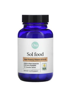 Ora, Sol Food, High Potency Vitamin D3 & K2, 30 Chewable Tablets