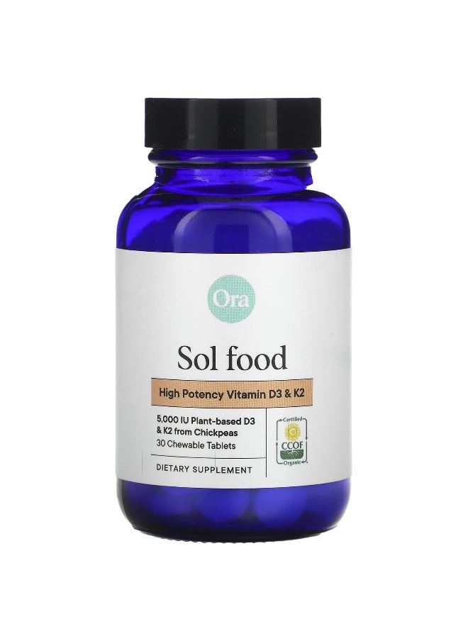 ORA - Ora, Sol Food, High Potency Vitamin D3 & K2, 30 Chewable Tablets - Image 1