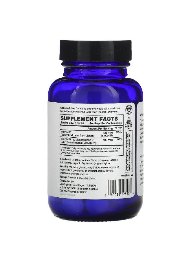 ORA - Ora, Sol Food, High Potency Vitamin D3 & K2, 30 Chewable Tablets - Image 1