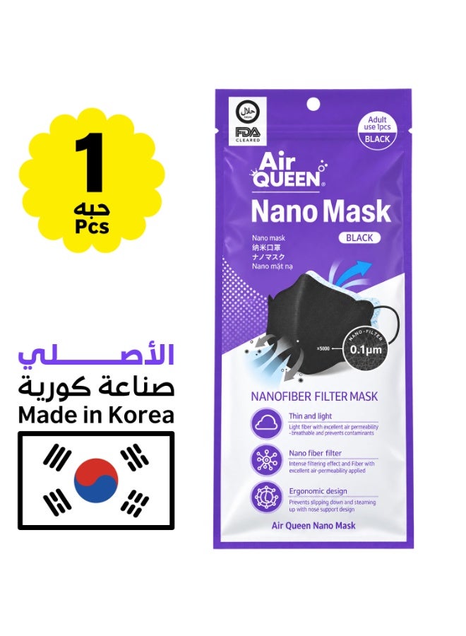 Air QUEEN [1-Pack] Air Queen Mask - Made in Korea - Reusable Face Mask - Black Color - Premium Soft Nano-Filter Face Masks with 3-Layer Air Filtration Protection - Suitable for Adults & Children - Wrapped Individually - Image 1