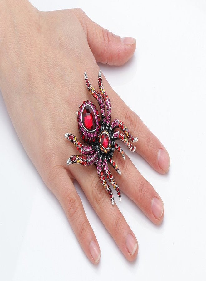 Szxc Women's Spider Stretch Rings Fit Finger Size 7 To 9 - Soft Elastic Band Perfect for Arthritis - Lead & Nickle Free - Silk Scarf Clasp - 2-2/5" X 2" - Halloween Costume Accessories (Red) - Image 2