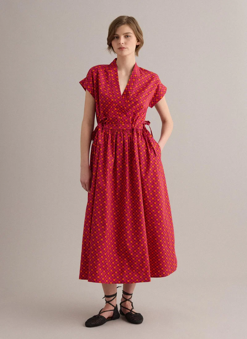 Ovs OVS Red Pure Cotton Midi Dress With Printed Pattern
