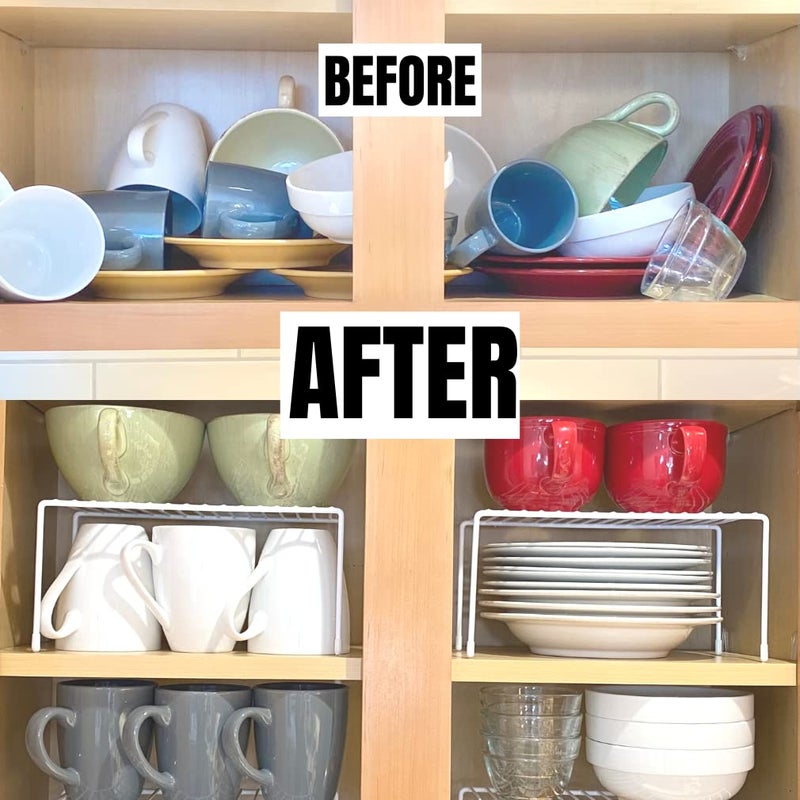 Evelots Wire Rack Cabinet Shelf Organizer Set of 2 White Kitchen Organization  Bathroom Cabinet Organizer  Food Pantry Organization and Storage Shelves - Image 4