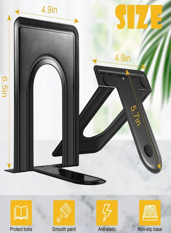 Dyrfolm 14 PCS/7 Pair Black Metal Bookends, 6.5 x 4.9 x 5.7in Heavy Duty, Non-Skid, Universal Book Stopper - Image 2