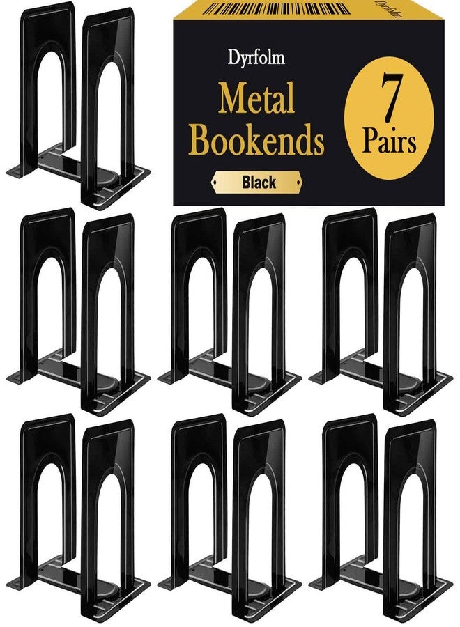 Dyrfolm 14 PCS/7 Pair Black Metal Bookends, 6.5 x 4.9 x 5.7in Heavy Duty, Non-Skid, Universal Book Stopper - Image 1