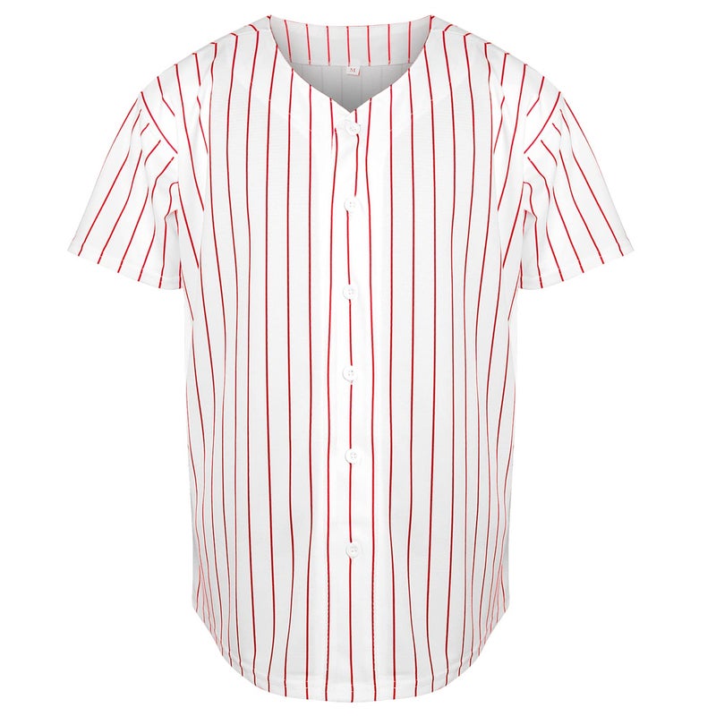 Phoneutrix Blank Plain Hip Hop Hipster Baseball Jersey Button Down Shirts Sports Uniforms Men Women Jersey (Stripe-red, XX-Large) - Image 1