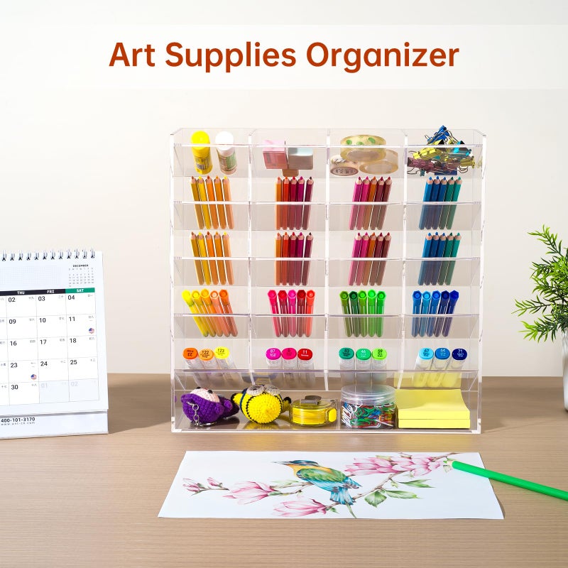 BEYGORM Acrylic Vertical Marker Organizer for 250 Markers with 21 Compartments, Clear Angled Pen & Pencil Holder, Large Desk Stationery & Art Supply Storage for Office & School (13 x 12.5 x 4 Inch) - Image 4