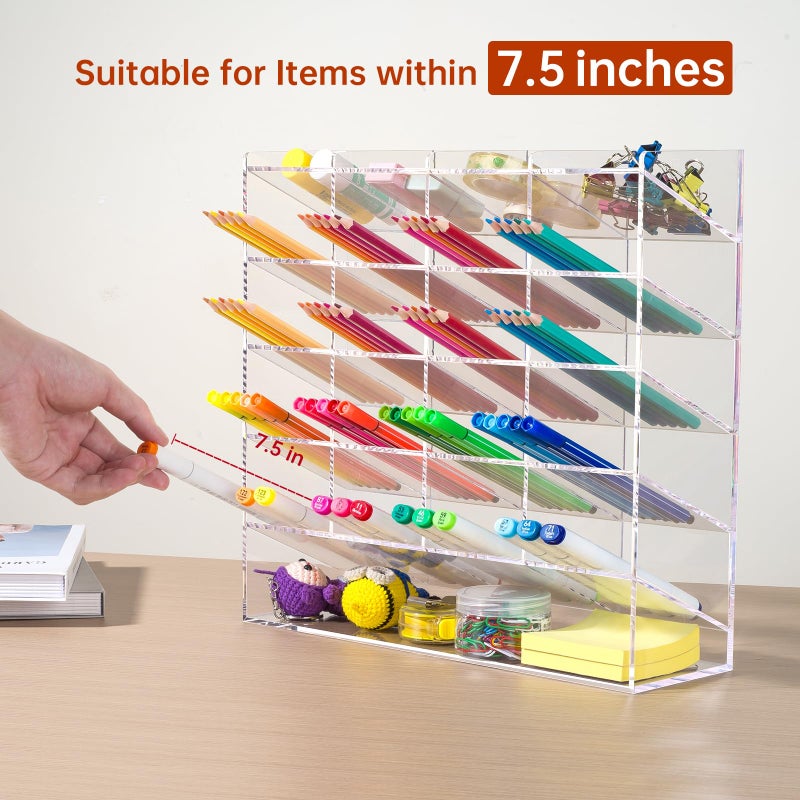 BEYGORM Acrylic Vertical Marker Organizer for 250 Markers with 21 Compartments, Clear Angled Pen & Pencil Holder, Large Desk Stationery & Art Supply Storage for Office & School (13 x 12.5 x 4 Inch) - Image 3