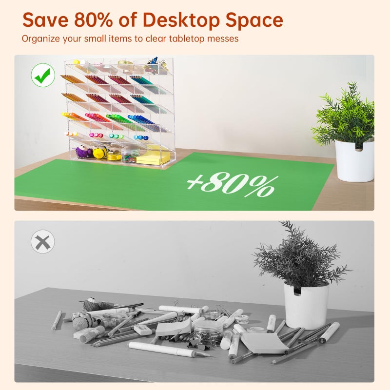 BEYGORM Acrylic Vertical Marker Organizer for 250 Markers with 21 Compartments, Clear Angled Pen & Pencil Holder, Large Desk Stationery & Art Supply Storage for Office & School (13 x 12.5 x 4 Inch) - Image 2