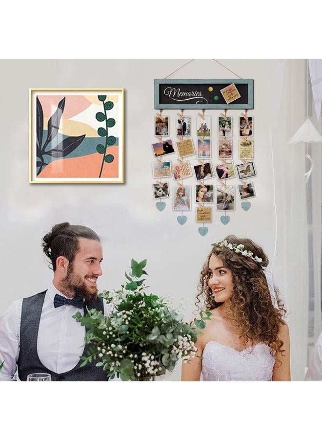 EXQUIDECA Picture Frames Collage Display Board with 30 Clips - Multi Photos Cards Organizer with Adjustable Twines and Magnetic Blackboard - DIY Wall Decor Hanging Picture Holder 15.7x5 Inches - Image 2