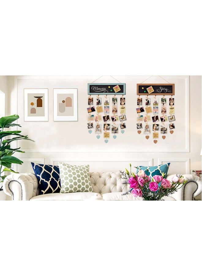 EXQUIDECA Picture Frames Collage Display Board with 30 Clips - Multi Photos Cards Organizer with Adjustable Twines and Magnetic Blackboard - DIY Wall Decor Hanging Picture Holder 15.7x5 Inches - Image 4