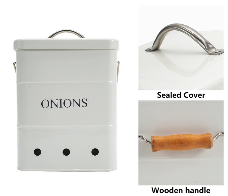 Xbopetda Onion Storage Bin, Metal Storage Tin for Onion, Kitchen Storage Canister with Aerating Tin Storage Holes - Kitchen Pantry Organizer Tin Vegetable Fresh Keeper (White) - Image 2