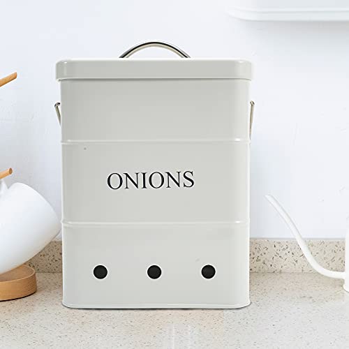 Xbopetda Onion Storage Bin, Metal Storage Tin for Onion, Kitchen Storage Canister with Aerating Tin Storage Holes - Kitchen Pantry Organizer Tin Vegetable Fresh Keeper (White) - Image 3