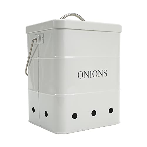 Xbopetda Onion Storage Bin, Metal Storage Tin for Onion, Kitchen Storage Canister with Aerating Tin Storage Holes - Kitchen Pantry Organizer Tin Vegetable Fresh Keeper (White) - Image 1
