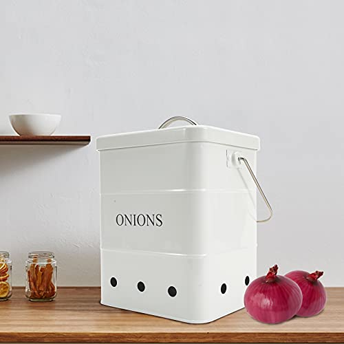 Xbopetda Onion Storage Bin, Metal Storage Tin for Onion, Kitchen Storage Canister with Aerating Tin Storage Holes - Kitchen Pantry Organizer Tin Vegetable Fresh Keeper (White) - Image 5