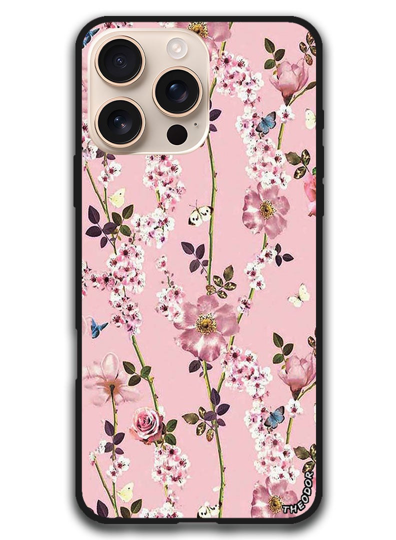 Theodor Protective Case Anti Scratch Shock Proof Bumper Cover For iPhone 16 Pro (6.3)-inch Small Pink Flowers - Image 1