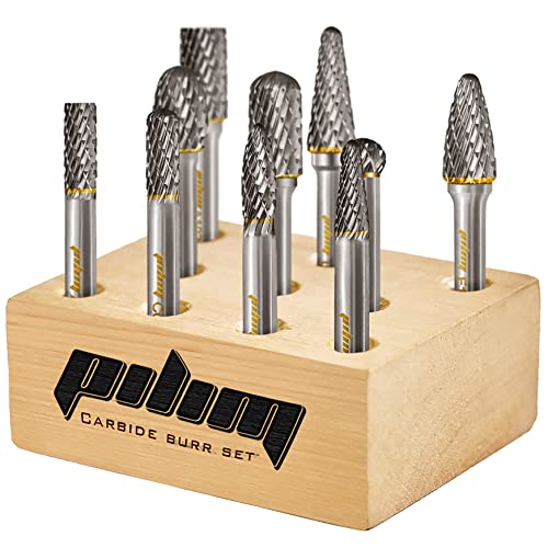 Pilim Tungsten Carbide Burr Set 1/4" Shank 10PC Double Cut Rotary Cutting Burrs Die Grinder Bits for Steel and Wood Working, Grinding, Carving, and Engraving - Image 1