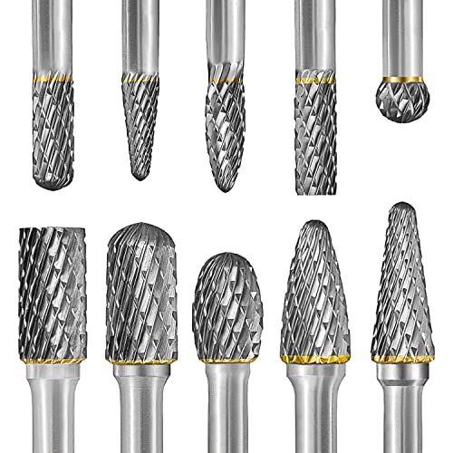 Pilim Tungsten Carbide Burr Set 1/4" Shank 10PC Double Cut Rotary Cutting Burrs Die Grinder Bits for Steel and Wood Working, Grinding, Carving, and Engraving - Image 2