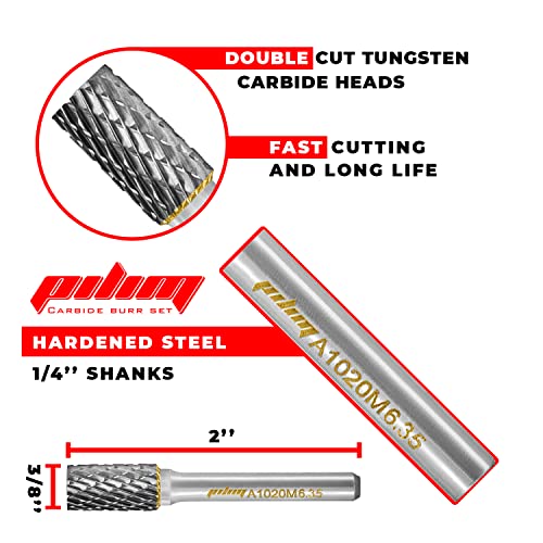 Pilim Tungsten Carbide Burr Set 1/4" Shank 10PC Double Cut Rotary Cutting Burrs Die Grinder Bits for Steel and Wood Working, Grinding, Carving, and Engraving - Image 4