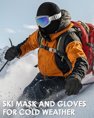 Halfchet 4 Pcs Winter Skiing Accessories Set Balaclava Face Mask and Thermal Touchscreen Ski Gloves, Breathable Fleece Full Face Cover Cold Weather Ski Gear for Men Snowboarding Skiing Cycling - Image 2