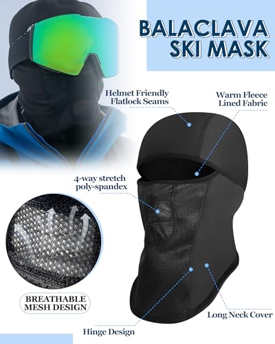 Halfchet 4 Pcs Winter Skiing Accessories Set Balaclava Face Mask and Thermal Touchscreen Ski Gloves, Breathable Fleece Full Face Cover Cold Weather Ski Gear for Men Snowboarding Skiing Cycling - Image 4