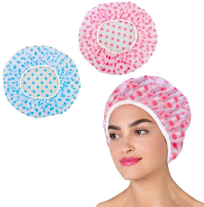 JHEPCOIN Set Of 2 Reusable Waterproof Elastic Eva Free-Size Bathroom Shower Caps - For Homes, Spas, Salons, Hair Treatment, Beauty Parlors multicolour and print - Image 1