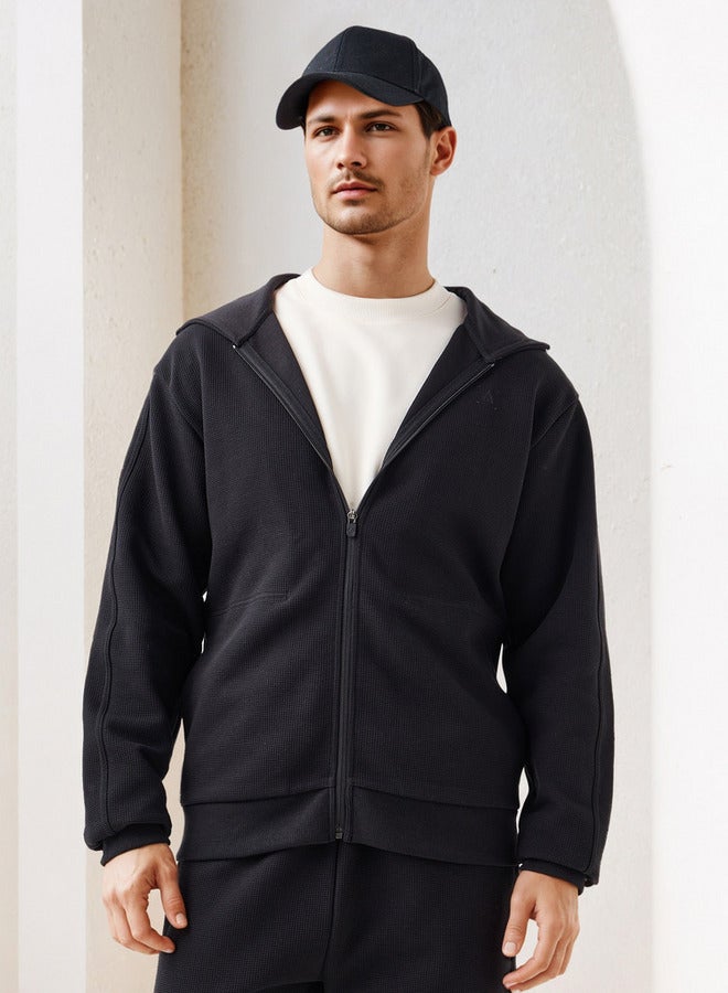 Splash Active Waffle Textured Zip Through Hoodie with Zip Closure - Image 1