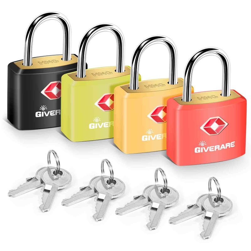 GIVERARE 4 Pack TSA Approved Travel Luggage Locks with Keys, Solid Brass Copper Keyed Padlock, ABS Plastic Covered Small Locks for Suitcase, Backpack, Gym Locker, Jewelry Box-by GIVERARE - Image 1