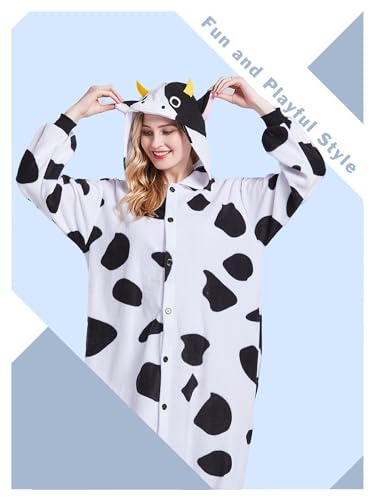 Magicalani Cow Onesie Pajamas for Adults - Unisex Animal Cosplay Sleepwear, Christmas Halloween Costume - Image 3