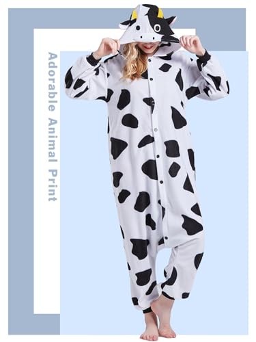 Magicalani Cow Onesie Pajamas for Adults - Unisex Animal Cosplay Sleepwear, Christmas Halloween Costume - Image 4