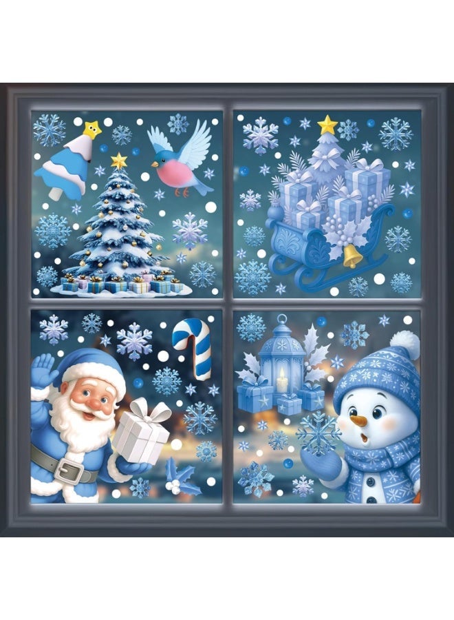 9 Sheets Christmas Window Clings-Static Sticker Set with Bells, Reindeer, Santa, Snowflakes & Snowman for Holiday Party Decor (Blue) - Image 5