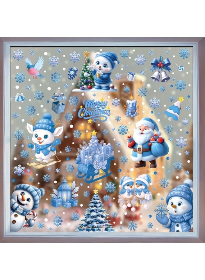 9 Sheets Christmas Window Clings-Static Sticker Set with Bells, Reindeer, Santa, Snowflakes & Snowman for Holiday Party Decor (Blue) - Image 4