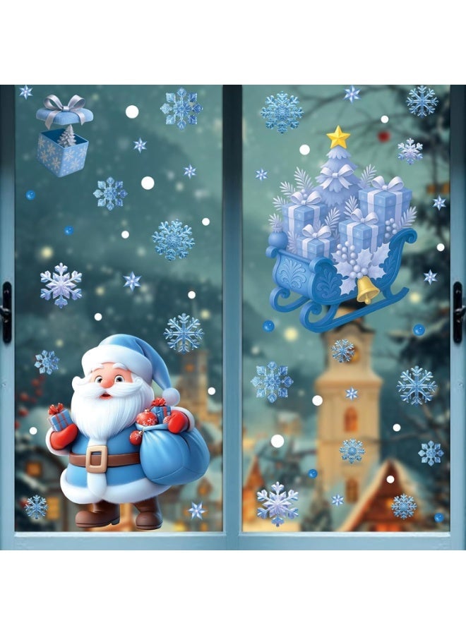 9 Sheets Christmas Window Clings-Static Sticker Set with Bells, Reindeer, Santa, Snowflakes & Snowman for Holiday Party Decor (Blue) - Image 2