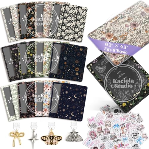 KACIOLA STUDIO 24PCS Vintage Floral Skin for E-Reader, and 4PCS Type C Charms for E-Reader with Scrapbook Stickers, 6.2"x4.3" Skin Front and Back Decal Inserts for Basic (Vintage Floral) - Image 1