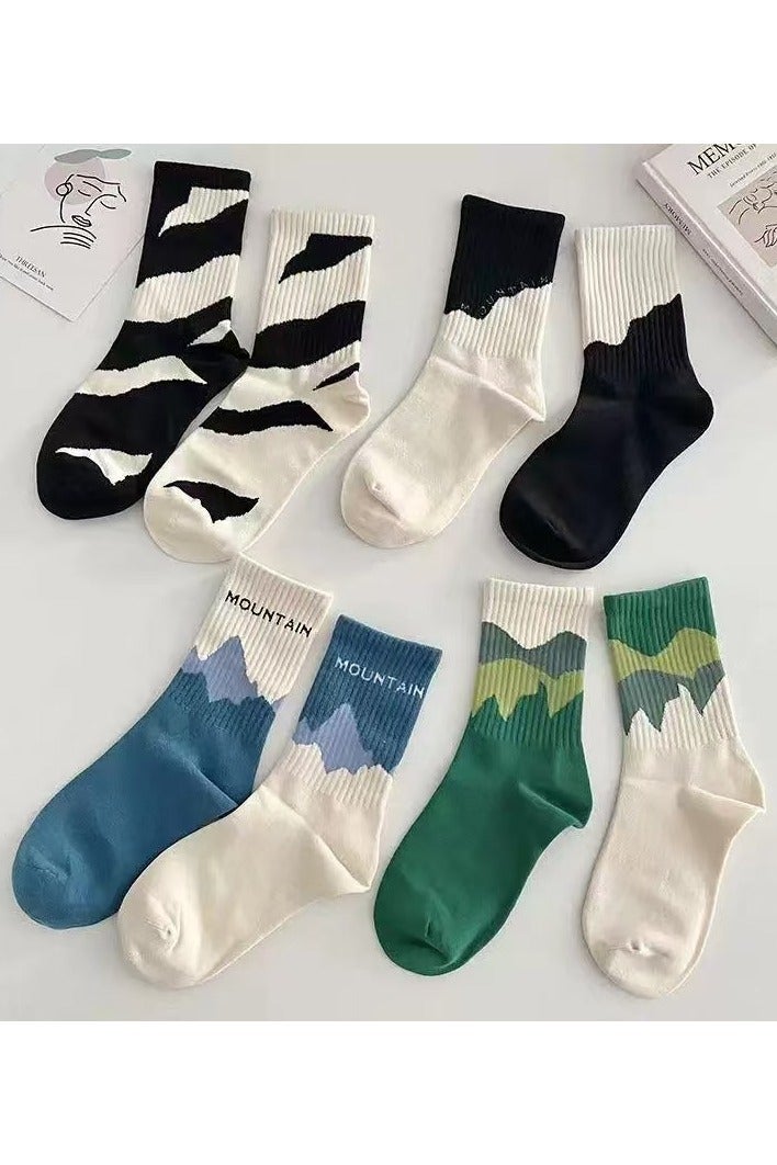 YANCI 4 Pair 100% Cotton Socks for both Men and Women: Mid-calf socks, trendy, moisture-wicking and sweat-wicking, suitable for all seasons - Image 1