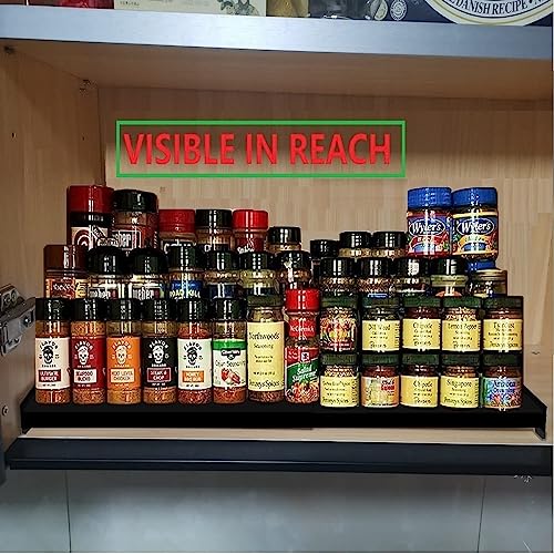 Jojocross Spice Rack Organizer 3 Tier Expandable Display Shelf(12.8"-24.01" W) Non-Skid Heavy Duty Sturdy Metal Iron Alloy Steel Step Racks 1 Pack/Black - Image 4