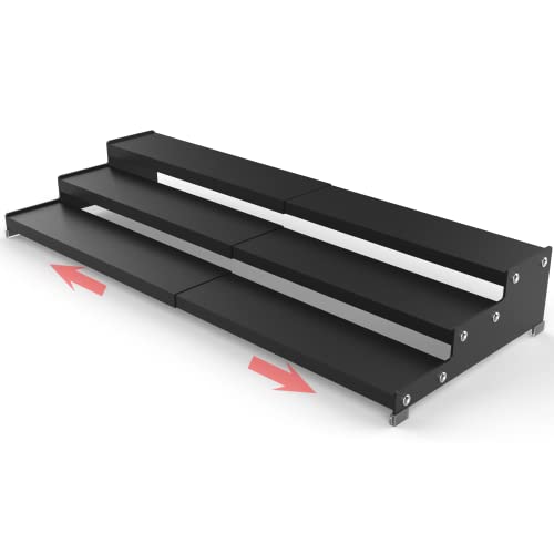 Jojocross Spice Rack Organizer 3 Tier Expandable Display Shelf(12.8"-24.01" W) Non-Skid Heavy Duty Sturdy Metal Iron Alloy Steel Step Racks 1 Pack/Black - Image 1