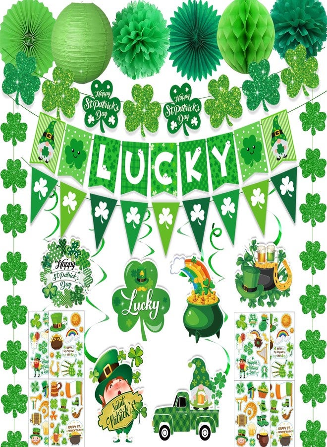 Bolake St Patricks Day Decorations Shamrocks Lucky Banner St Patricks Day Garlands Stickers Hanging Swirls Paper Fans Paper Lantern for St Patricks Day Decor Irish Lucky Day Party Decorations Supplies - Image 1