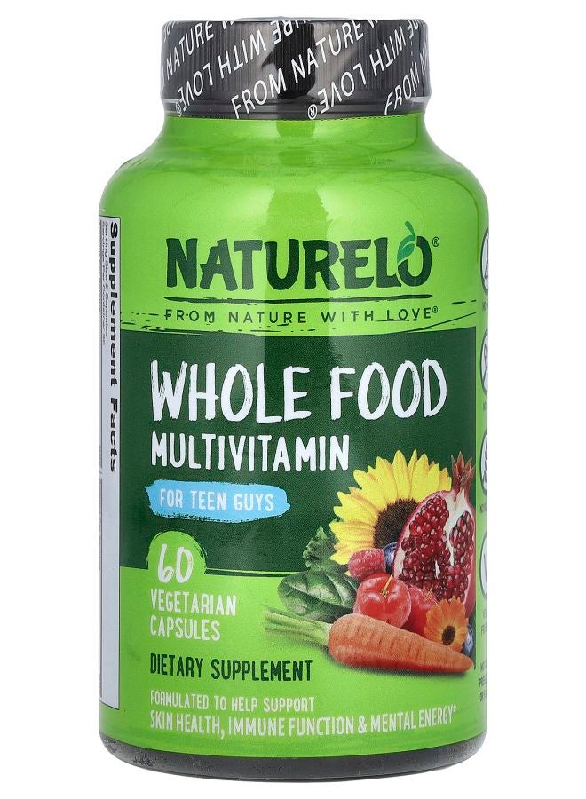 NATURELO Premium Supplements Whole Food Multivitamin for Teen Guys 60 Vegetarian Capsules 