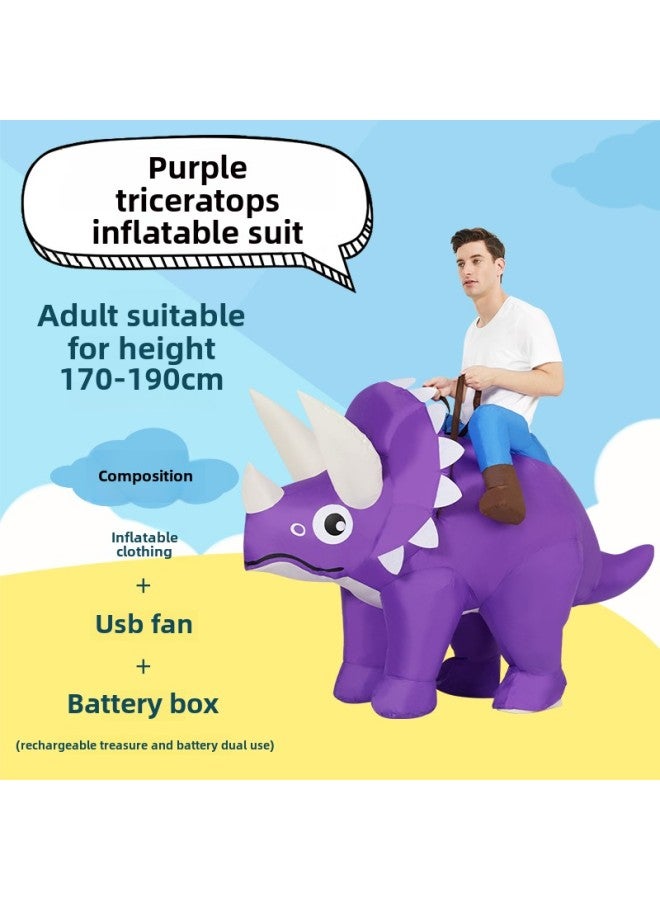 Funny Dress Funny Funny Dress Animal Mount Triceratops Dinosaur Children Inflatable Clothes Year Gift-Color:Purple Triceratops—adult - Image 1