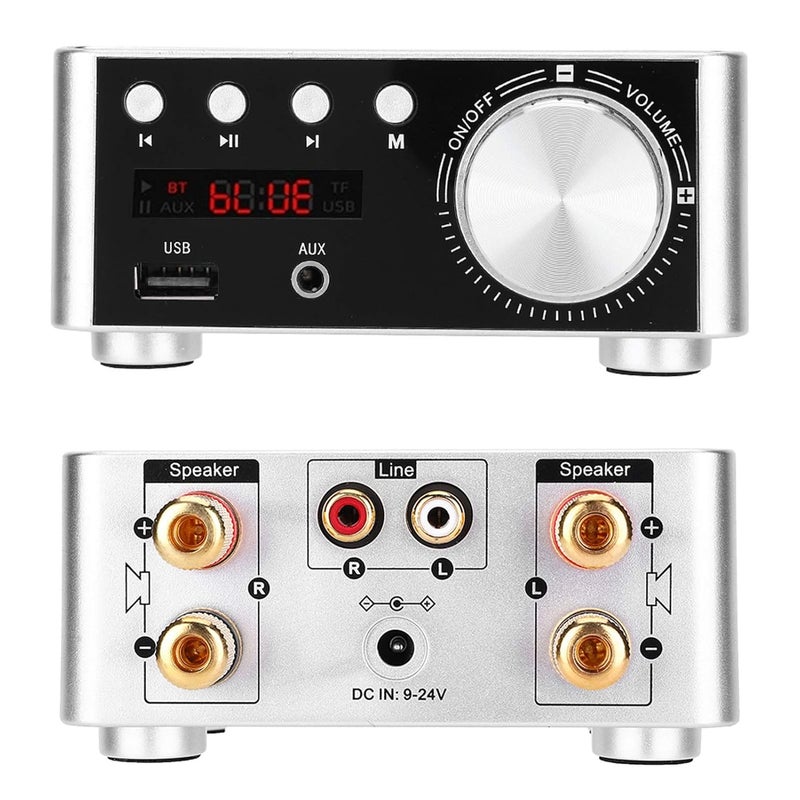 LiebeWH HiFi BT 5.0 Digital Audio Amplifier Board, 50W X 2 Stereo Amplifier with Memory Card Player, Mini for Home Theater AMP System (Silver) - Image 1