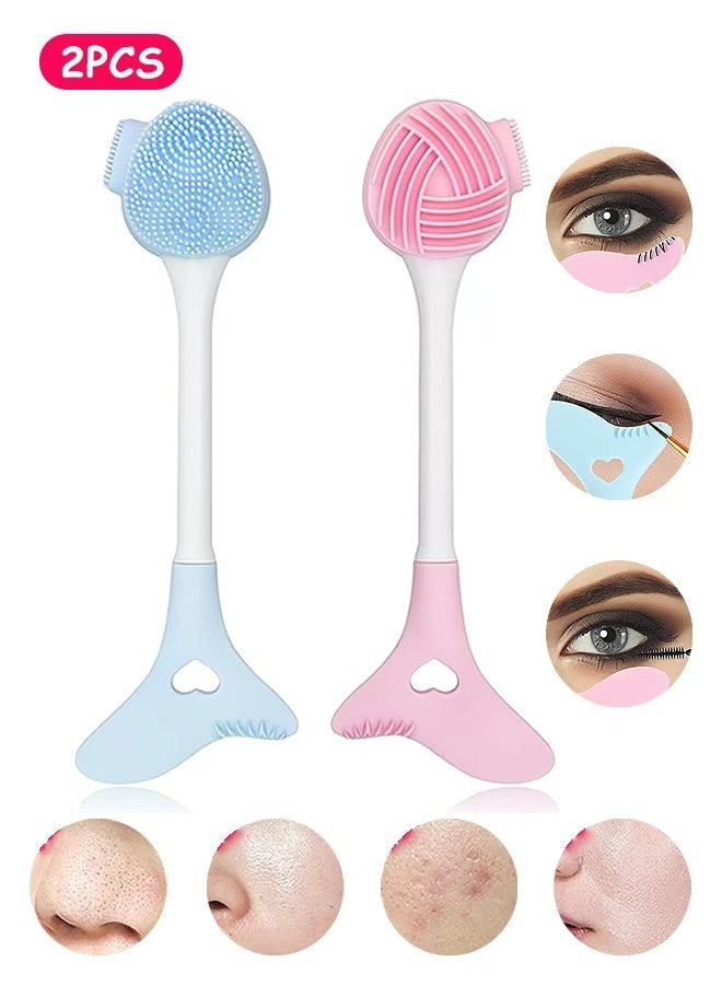Photon 2 in 1 Double-Sided Facial Cleansing Brushes, 2Pcs Silicone Face Scrubber  Brush, Face Mask Brush for Exfoliating, Removing Blackheads Makeup Skincare Removal - Image 1