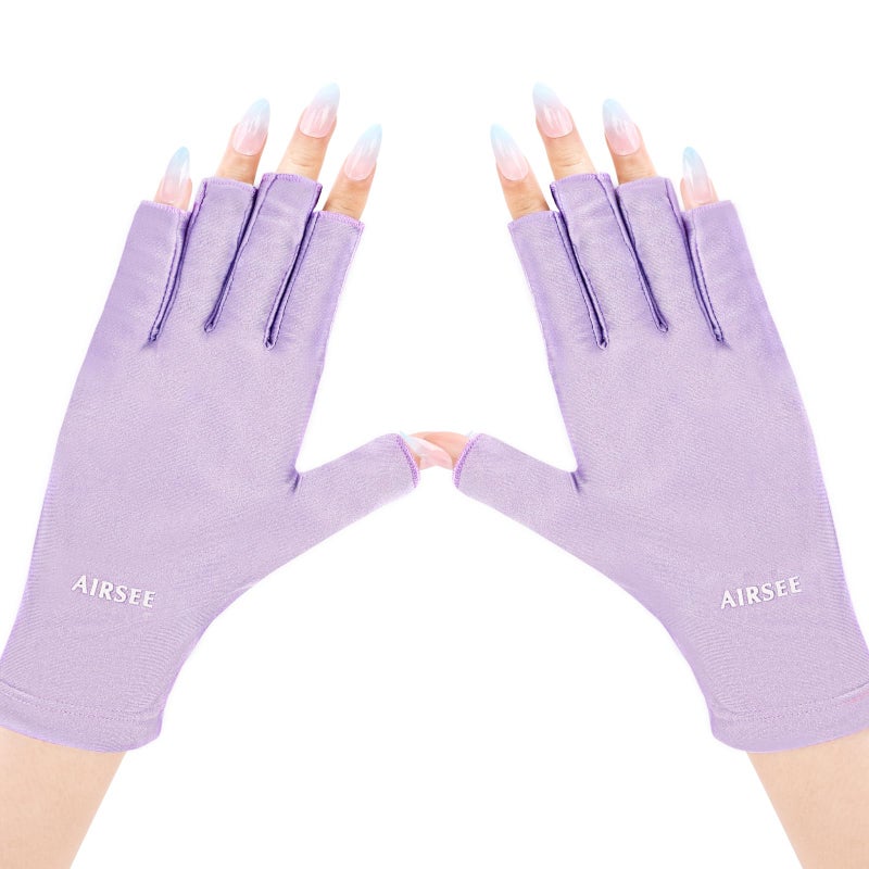 AIRSEE قفازات AIRSEE UV لمصباح الأظافر، قفازات حماية UV احترافية UPF50+ لفن الأظافر، قفازات بدون أصابع تحمي البشرة من الشمس ومصباح الأظافر (بنفسجي) - Image 1