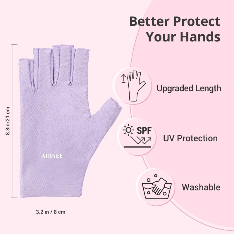 AIRSEE قفازات AIRSEE UV لمصباح الأظافر، قفازات حماية UV احترافية UPF50+ لفن الأظافر، قفازات بدون أصابع تحمي البشرة من الشمس ومصباح الأظافر (بنفسجي) - Image 5