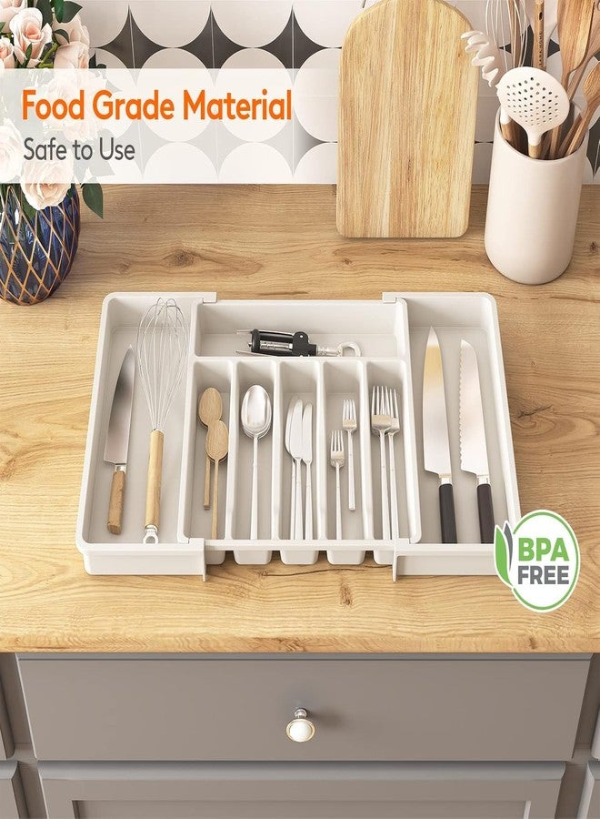 Aroja Expandable Kitchen Drawer Organizer, 8-Slot BPA-Free Plastic Utensil Tray, Adjustable Flatware and Cutlery Holder for Spoons, Forks, and Knives, Kitchen Storage and Organization (White) - Image 2